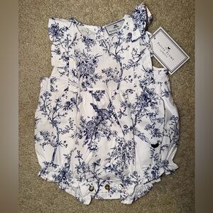 Petite Plume Blue and White Floral Diaper Cover